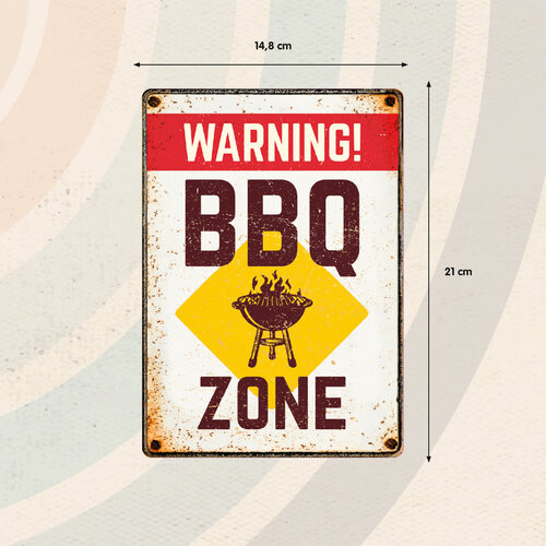 Metalen bord BBQ Zone Warning (v) 14,8x21 cm Metalen bord BBQ Zone Warning (v) 14,8x21 cm