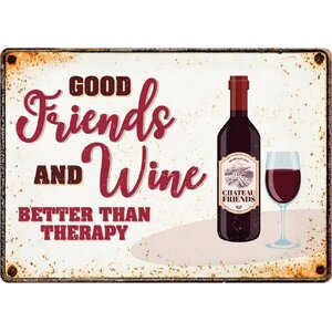 Metalen bord Friends and Wine 21x14,8 cm