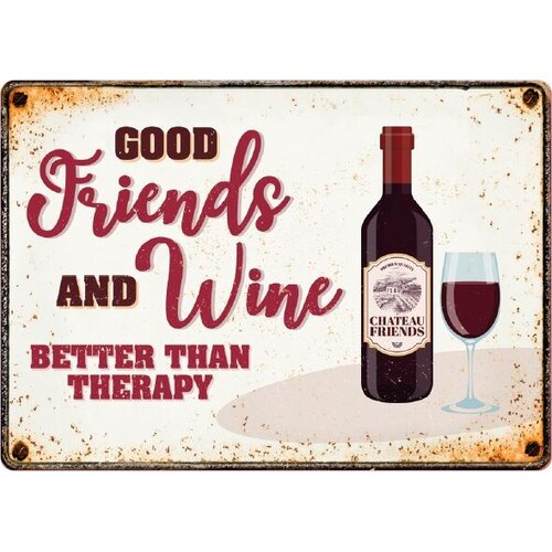 Metalen bord Friends and Wine 21x14,8 cm