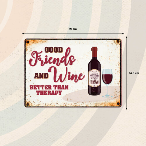 Metallschild Friends and Wine 21x14,8 cm