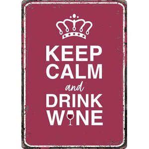 Metalen bord Keep Calm Drink Wine 14,8x21 cm