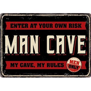 Metalen bord Man Cave My Rules 21x14,8 cm