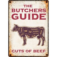 Metalen bord The Butchers Guide 14,8x21 cm