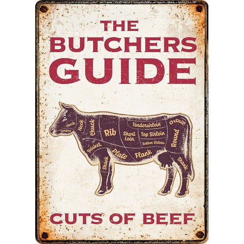 Metallschild The Butchers Guide 14,8x21 cm