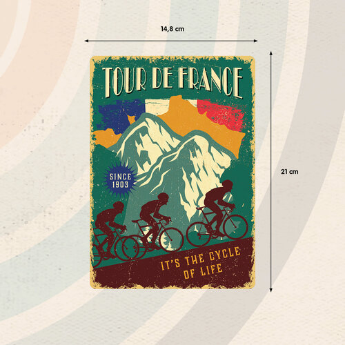 Metalen bord Tour de France 14,8x21 cm