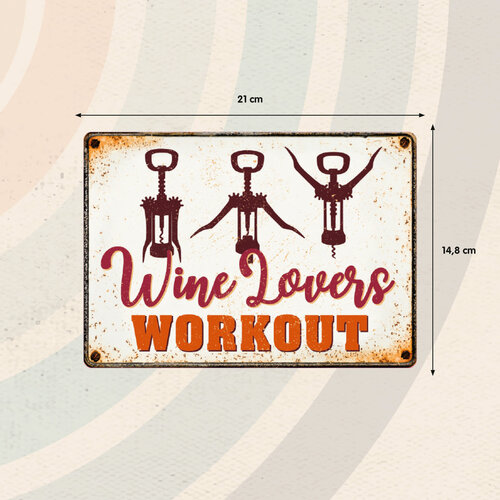 Metalen bord Wine Lovers Workout 21x14,8 cm
