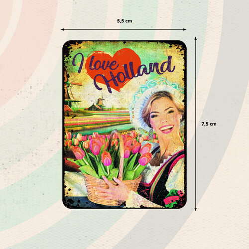 Metalen magneet I Love Holland 5,5x7,5 cm