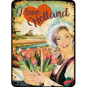 Metalen magneet I Love Holland 5,5x7,5 cm