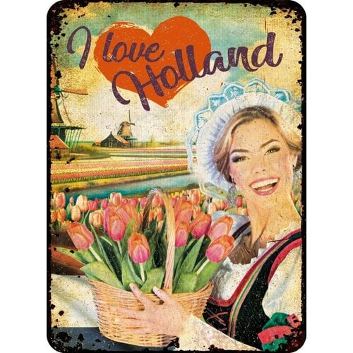 Metalen magneet I Love Holland 5,5x7,5 cm