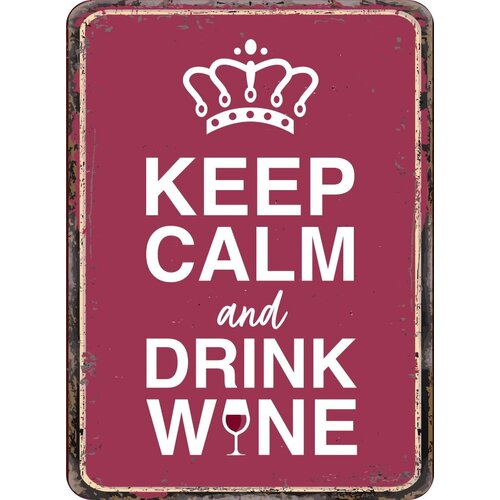 Metalen magneet Keep Calm Drink Wine 5,5x7,5 cm
