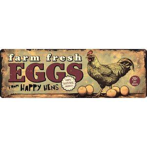 Metalen bord Farm Fresh Eggs From Happy Hens 27x9 cm