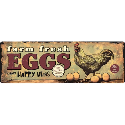 Metalen bord Farm Fresh Eggs From Happy Hens 27x9 cm