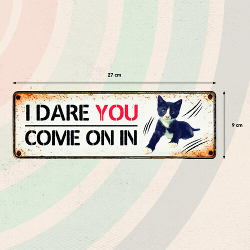 Metalen bord I Dare You Come On In 27x9 cm