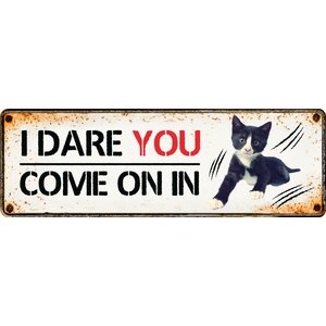 Metalen bord I Dare You Come On In 27x9 cm
