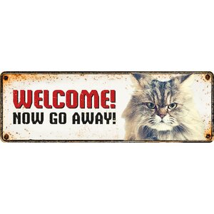 Metallschild Welcome! Now Go Away! 27x9 cm
