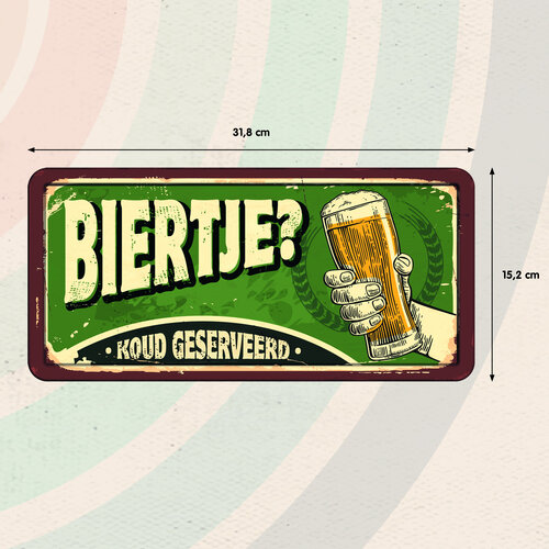 Metalen bord Biertje Koud Geserveerd 31,8x15,2 cm