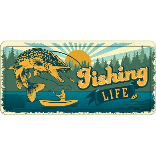 Metalen bord Fishing Life 31,8x15,2 cm Metalen bord Fishing Life 31,8x15,2 cm