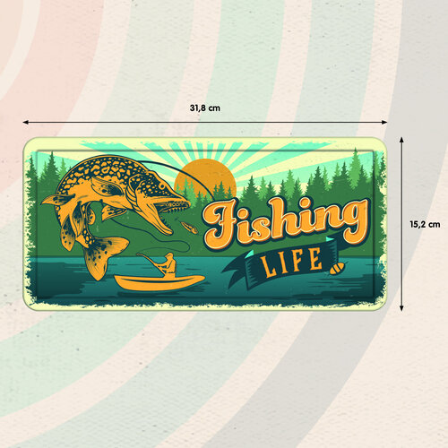 Metalen bord Fishing Life 31,8x15,2 cm Metalen bord Fishing Life 31,8x15,2 cm