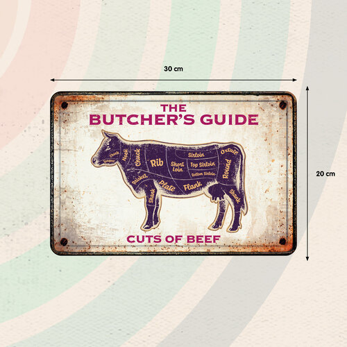 Metallschild The Butcher's Guide Cuts of Beef 30x20 cm