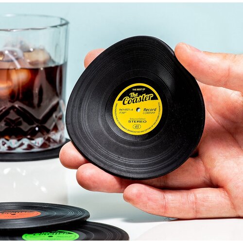 Set van 4 Vinyl Silicone onderzetters in de vorm van een elpee