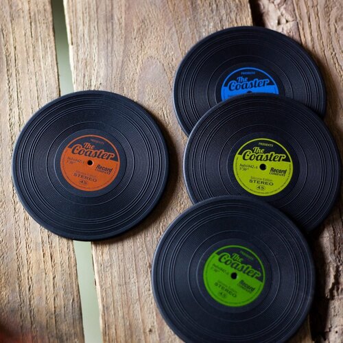 Set van 4 Vinyl Silicone onderzetters in de vorm van een elpee