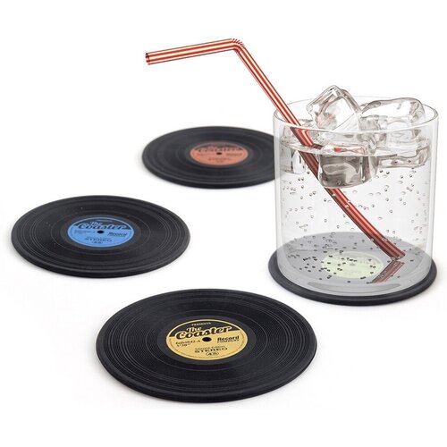 Set van 4 Vinyl Silicone onderzetters in de vorm van een elpee