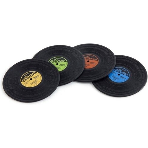 Set van 4 Vinyl Silicone onderzetters in de vorm van een elpee