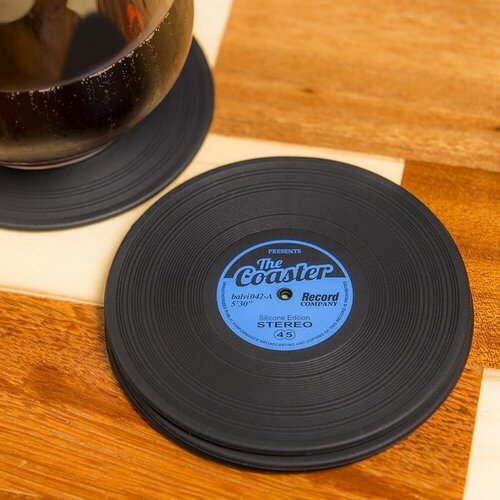 Set van 4 Vinyl Silicone onderzetters in de vorm van een elpee