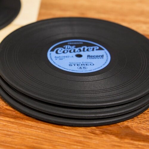 Set van 4 Vinyl Silicone onderzetters in de vorm van een elpee
