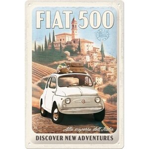 Fiat Fiat 500 Discover new adventures Metallschild 20x30 cm Fiat Fiat 500 Discover new adventures Metallschild 20x30 cm