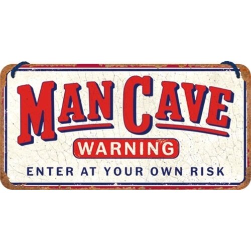 Man Cave Warning Enter at your own risk metalen hangbord 10x20 cm Man Cave Warning Enter at your own risk metalen hangbord 10x20 cm