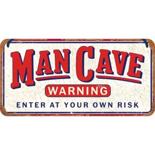 Man Cave Warning Enter at your own risk metalen hangbord 10x20 cm Man Cave Warning Enter at your own risk metalen hangbord 10x20 cm