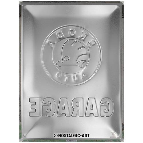 Skoda Auto Garage Green Metall-Wandschild in reliëf 30 x 40 cm