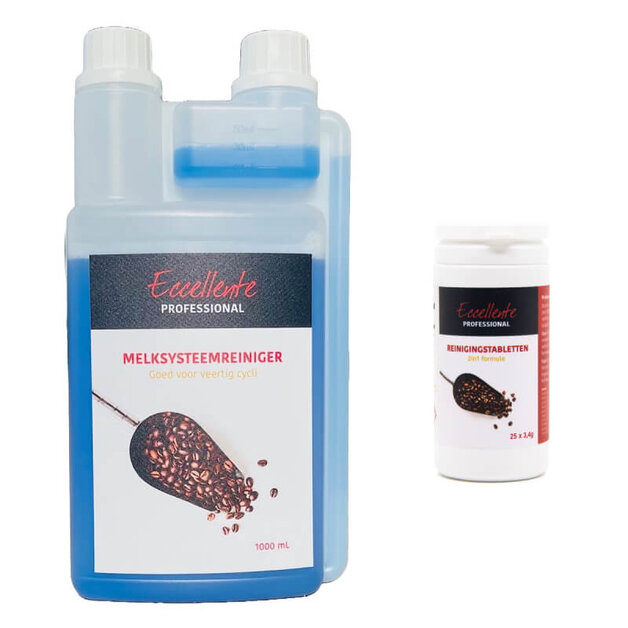 ECCELLENTE PROFESSIONAL Set van 25 st. 2in1 Reiniging & 1L Melkreiniger