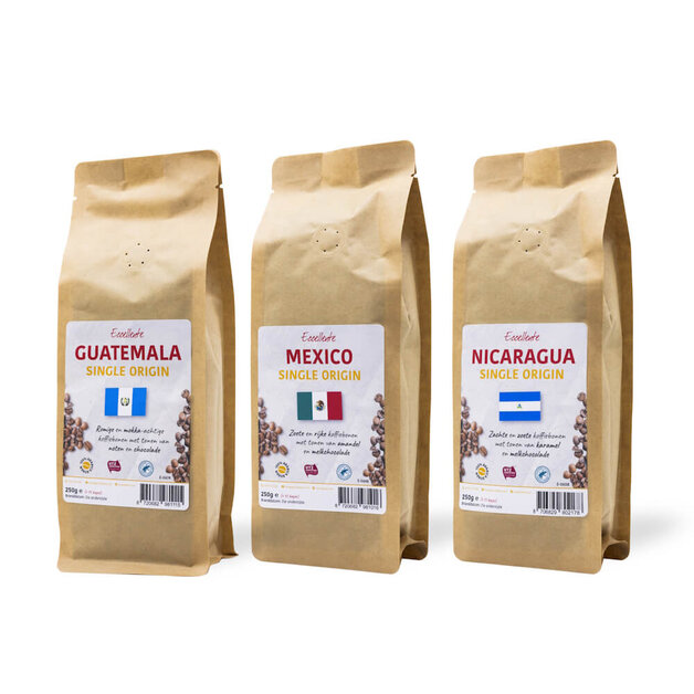 ECCELLENTE Proefpakket koffiebonen - Reis door Centraal-Amerika - 750 gram