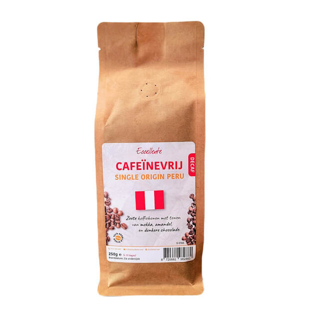 ECCELLENTE Cafeïnevrije Koffiebonen - 250 gram - 100% Arabica uit Peru