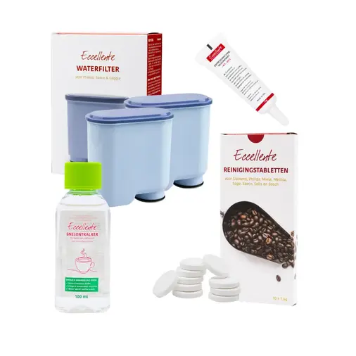 ECCELLENTE AquaClean onderhoudspakket voor Philips - 2x kalkfilter, ontkalker, ontvettingstabletten & siliconenvet