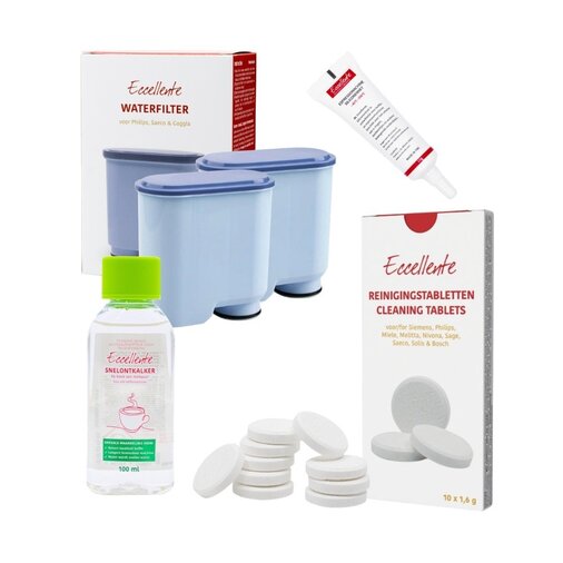 ECCELLENTE AquaClean onderhoudspakket voor Philips - 2x kalkfilter, ontkalker, ontvettingstabletten & siliconenvet