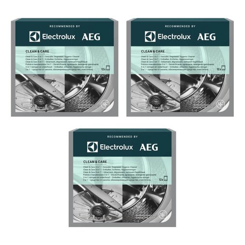 AEG Voordeelverpakking Clean & Care 3in1 - 3x12 - Vaat- en wasmachine reiniger en ontkalker