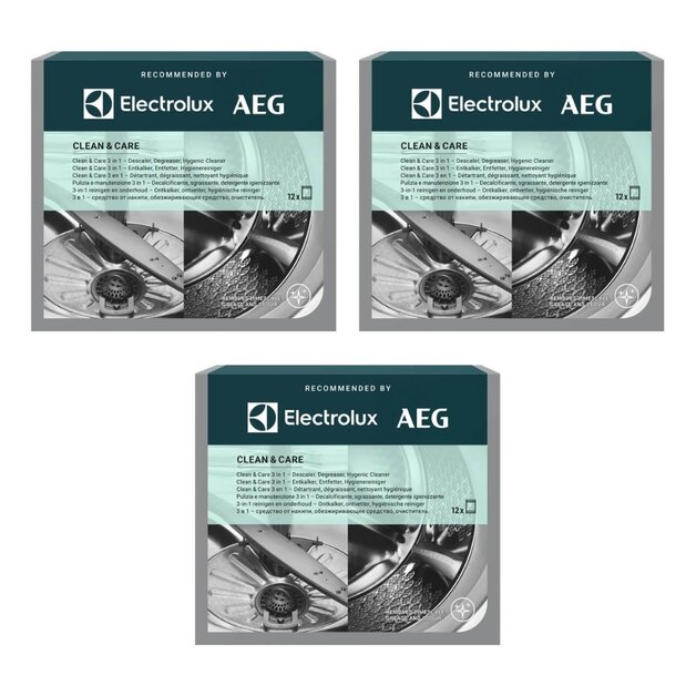 AEG Voordeelverpakking Clean & Care 3in1 - 3x12 - Vaat- en wasmachine reiniger en ontkalker
