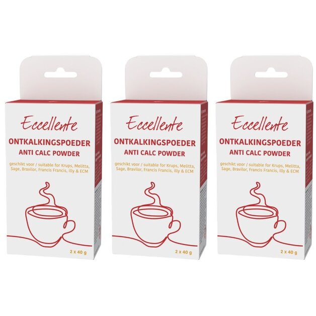 ECCELLENTE Ontkalkingspoeder voor Koffiemachines - 6x ontkalken - 6x 40 gram