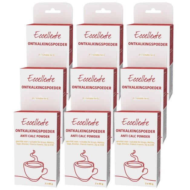 ECCELLENTE Ontkalkingspoeder voor Koffiemachines - 18x ontkalken - 18x 40 gram