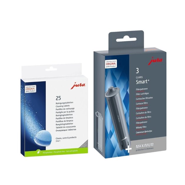 JURA onderhoudspakket – 3x Claris Smart+ waterfilter + 25x reinigingstabletten