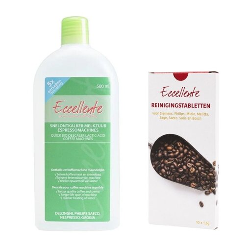 ECCELLENTE Startpakket voor Philips koffiemachine – ontkalker 500ml (5x) + 10 reinigingstabletten