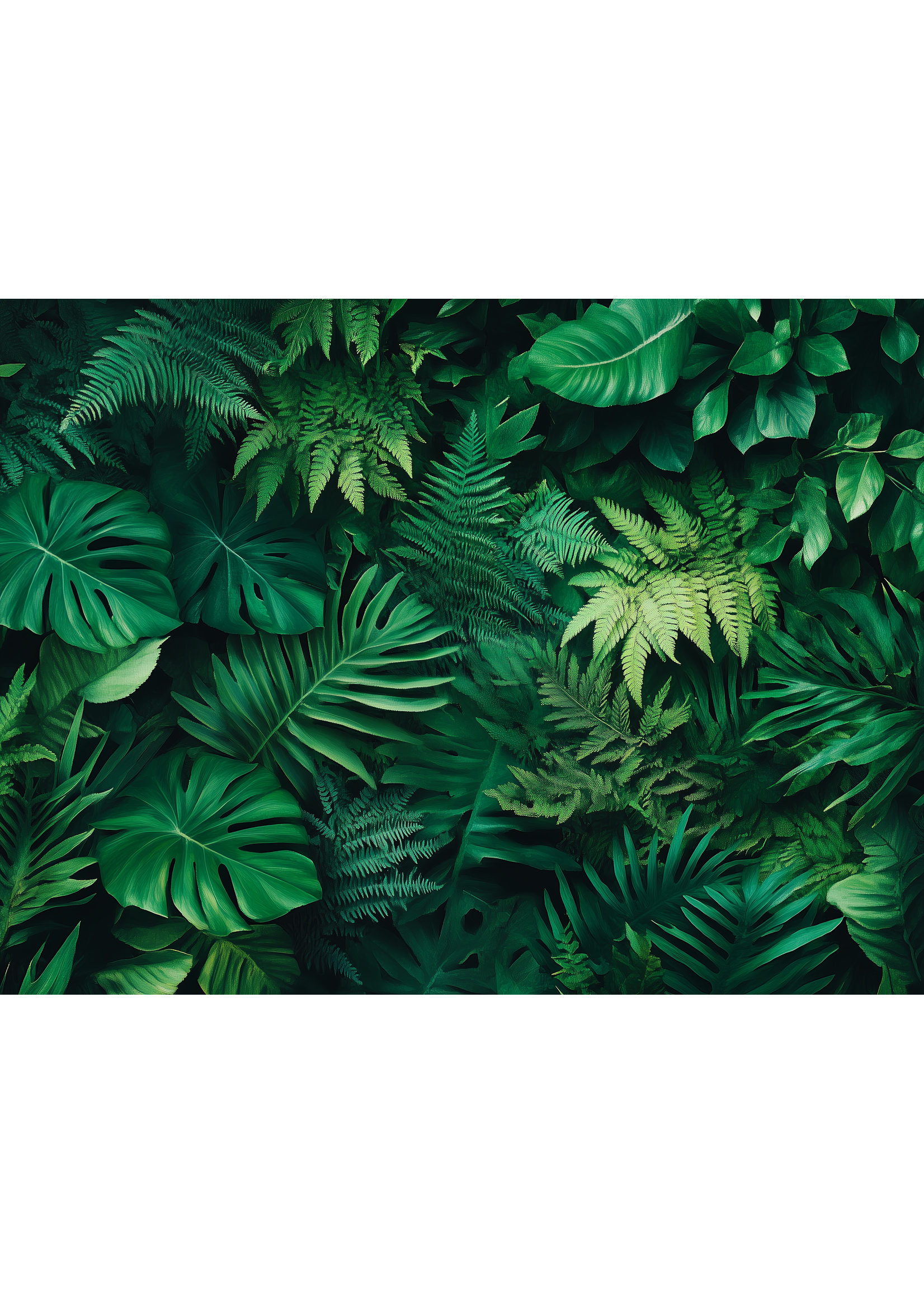 Reclame ABC Non-woven behang met een weelderig groen bladeren design voor een natuurlijke en levendige sfeer in elke ruimte.