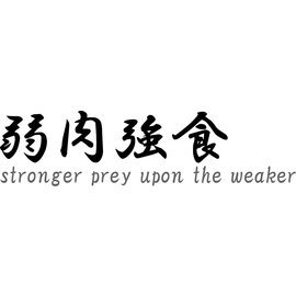 Japanse tekens \"Stronger prey upon the weaker\"