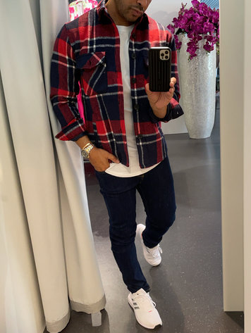 Flannel Jacket- Red, Navy & White