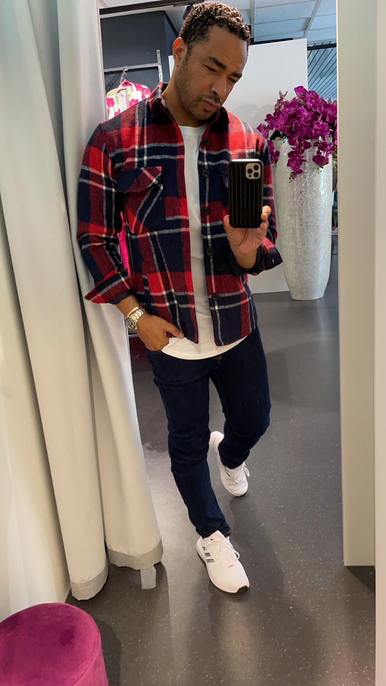 Flannel Jacket- Red, Navy & White