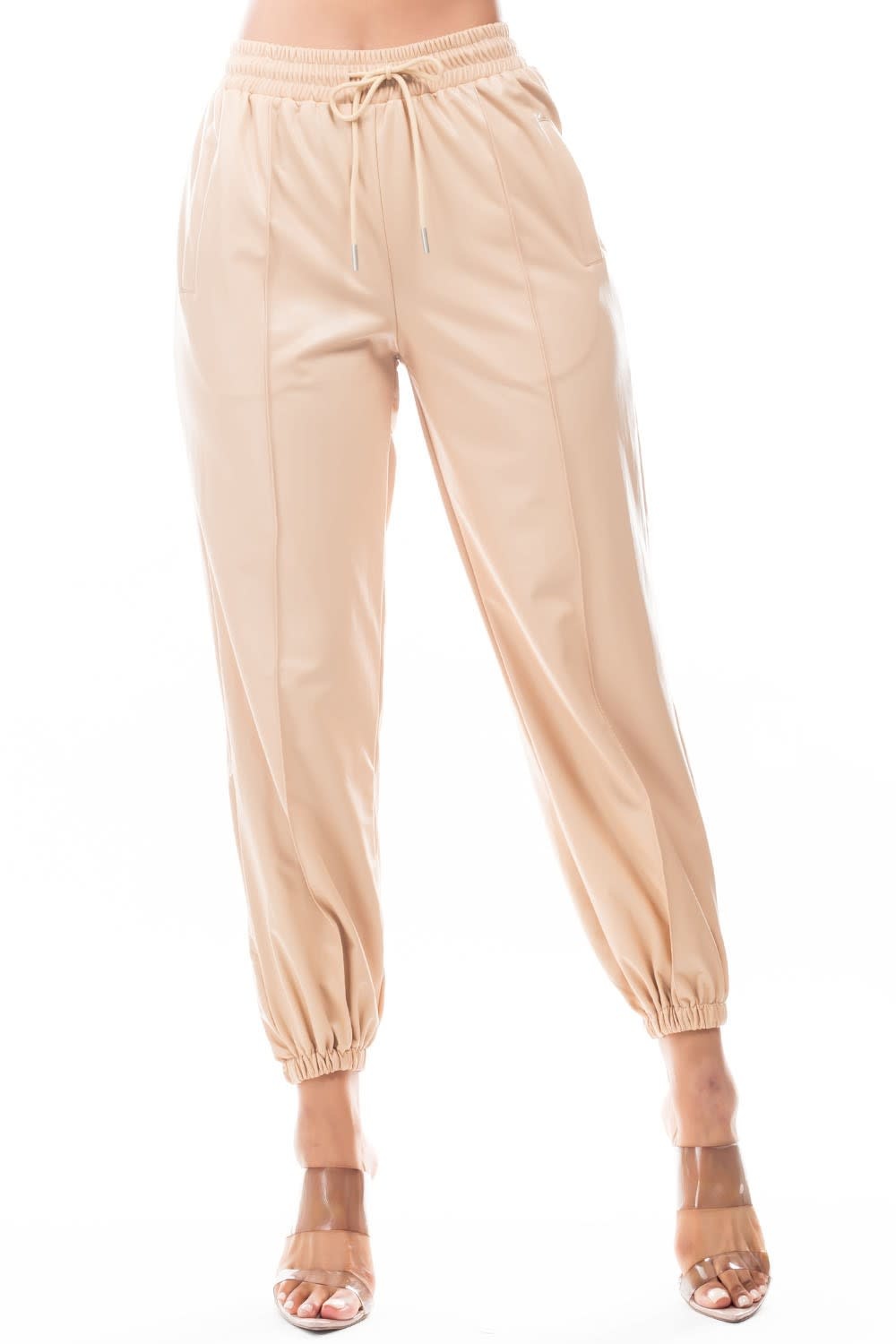 Leather Jogger Pants- Beige - Robeaux 