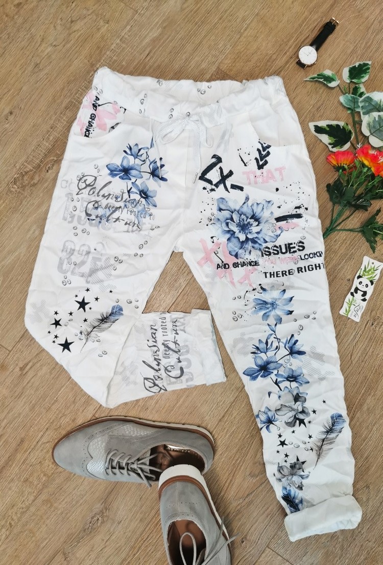 Funky Joggers- White Floral *ONE SIZE